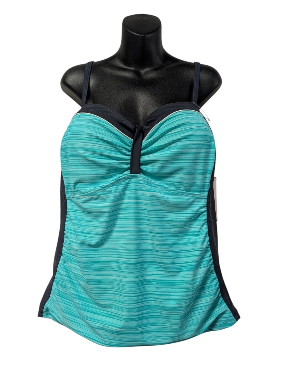 Free Country Plus Size 3X Teal Striped Tankini Top Adjustable Straps NWT